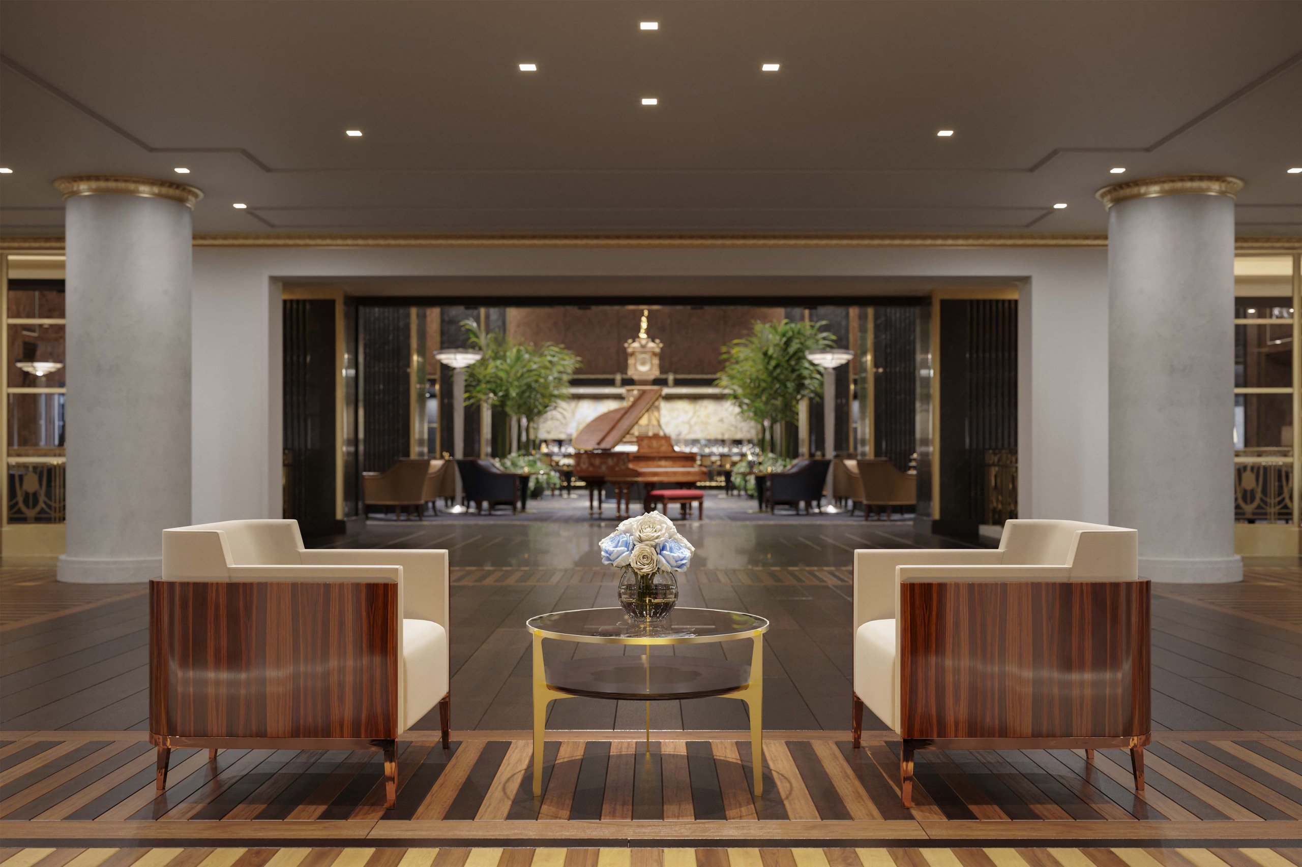 Sitting area with a small table in a large room