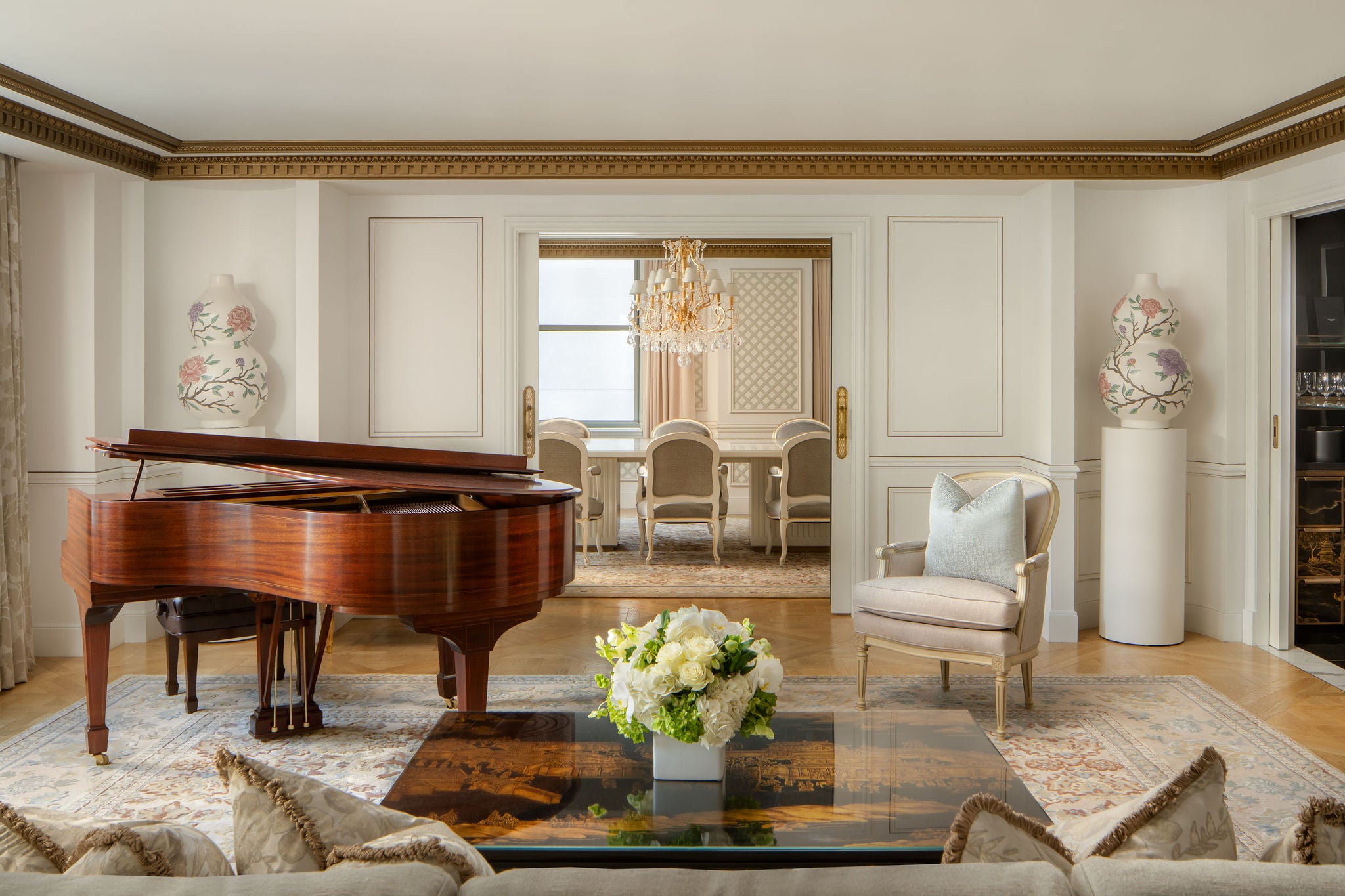 Restored Steinway piano in the Waldorf Suite living room Waldorf Astoria New York